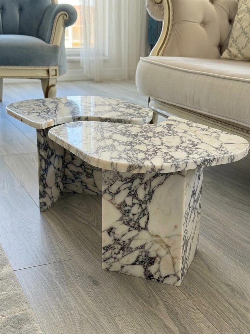 Handcarved Calacatta Viola marble coffee table by Marblyart, custom made to order — photo 1 of 15