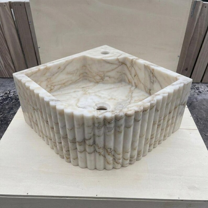 Calacatta Gold Marble fluted vessel sink — product photograph (photo 16)