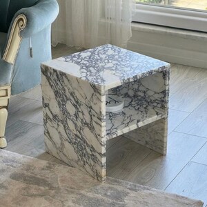 Handcarved Calacatta Viola marble coffee table by Marblyart, custom made to order — photo 7 of 9