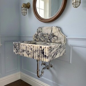 Handcarved natural marble marble floating vanity sink by Marblyart, custom made to order — photo 11 of 12