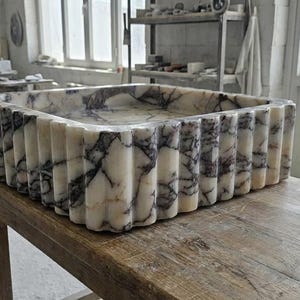 Handcarved Calacatta Viola marble vessel sink by Marblyart, custom made to order — photo 9 of 15