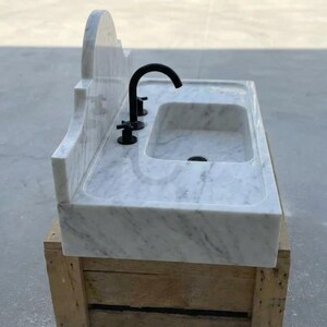 Handcarved Carrara marble floating vanity sink by Marblyart, custom made to order — photo 5 of 15