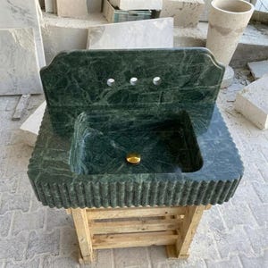 Calacatta Viola Marble square vessel sink — front view (photo 12)