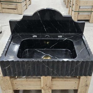 Handcarved natural marble marble floating vanity sink by Marblyart, custom made to order — photo 5 of 11