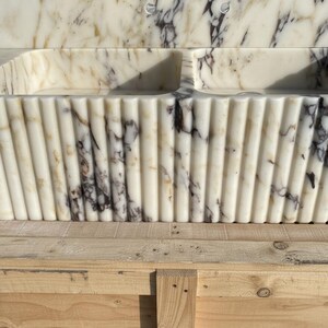 Handcarved Calacatta Viola marble vessel sink by Marblyart, custom made to order — photo 9 of 11