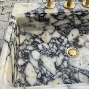 Handcarved Calacatta Viola marble vessel sink by Marblyart, custom made to order — photo 3 of 12