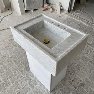 Carrara White Marble wall mount sink — isometric three-quarter view (photo 7)