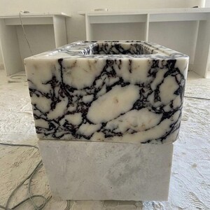 Calacatta Viola Marble square vessel sink — left side view (photo 2)
