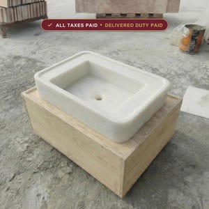 Handcarved Carrara marble floating vanity sink by Marblyart, custom made to order — photo 1 of 7