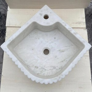 Handcarved Carrara marble fluted vessel sink by Marblyart, custom made to order — photo 12 of 13