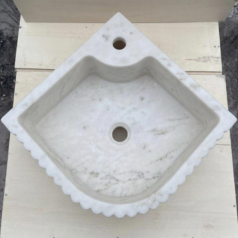 Handcarved Carrara marble fluted vessel sink by Marblyart, custom made to order — photo 12 of 13