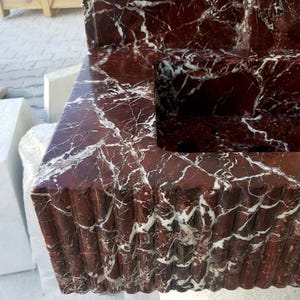 Handcarved Rosso Levanto marble wall mounted sink by Marblyart, custom made to order — photo 8 of 9