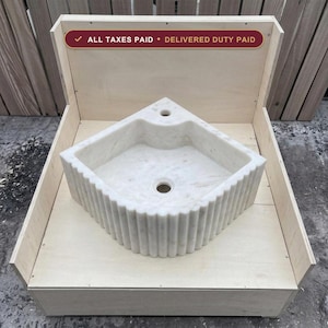 Handcarved Carrara marble fluted vessel sink by Marblyart, custom made to order — photo 1 of 13