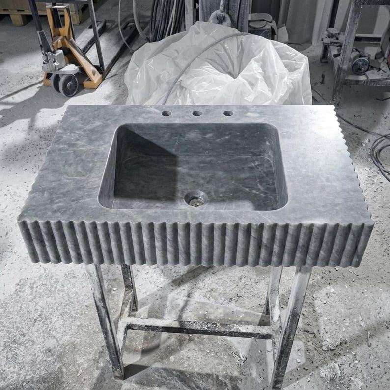 Thundra Gray Marble square vessel sink — front view (photo 12)