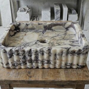 Handcarved Calacatta Viola marble vessel sink by Marblyart, custom made to order — photo 5 of 15