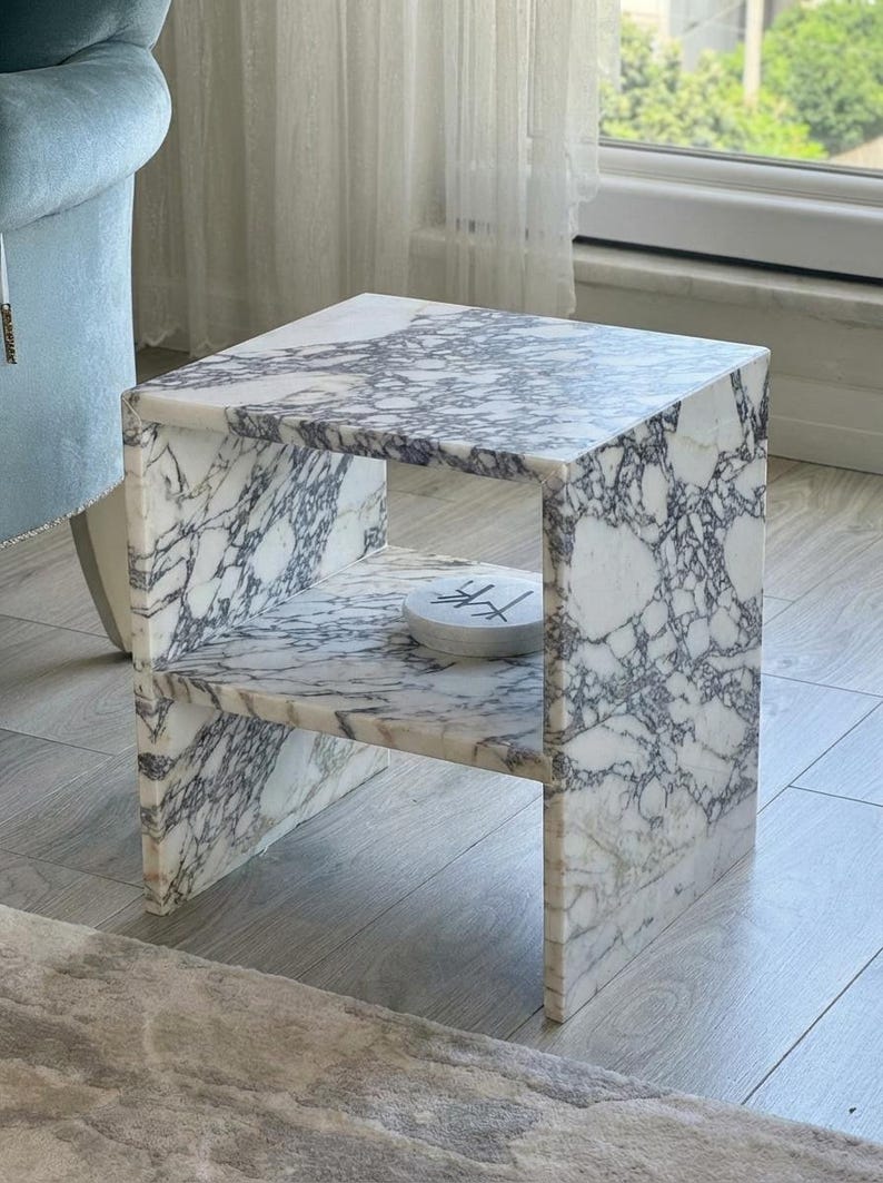 Handcarved Calacatta Viola marble coffee table by Marblyart, custom made to order — photo 1 of 9