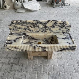 Calacatta Viola Marble fluted vessel sink — front view (photo 2)