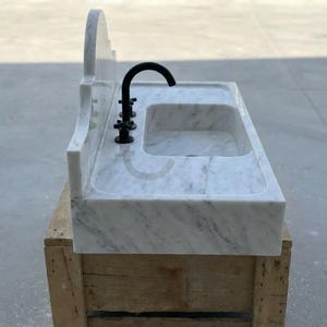 Handcarved Carrara marble floating vanity sink by Marblyart, custom made to order — photo 9 of 15