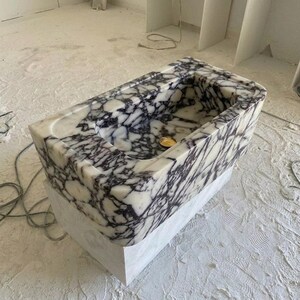 Calacatta Viola Marble square vessel sink — full wide shot (photo 9)