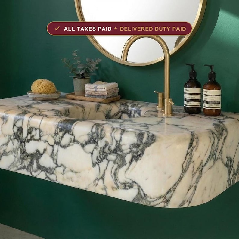 Handcarved natural marble marble floating vanity sink by Marblyart, custom made to order — photo 1 of 15