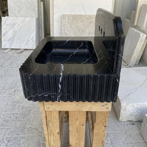 Nero Marquina Marble square vessel sink — right side view (photo 5)