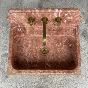 Red Travertine wall mount sink — top-down view (photo 5)