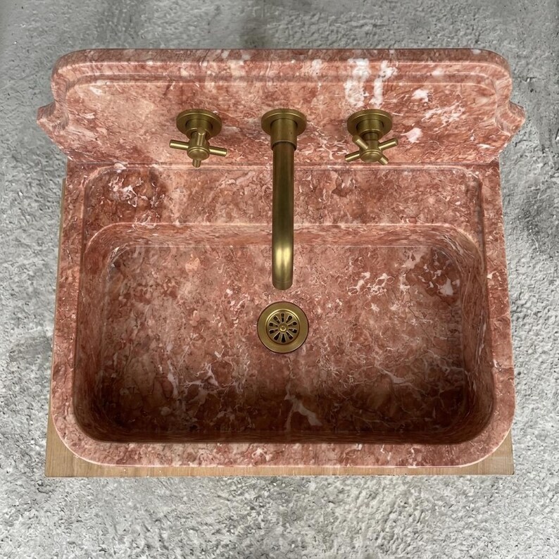 Red Travertine wall mount sink — top-down view (photo 5)