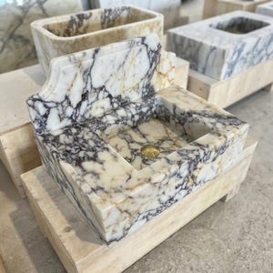 Handcarved natural marble marble floating vanity sink by Marblyart, custom made to order — photo 5 of 11