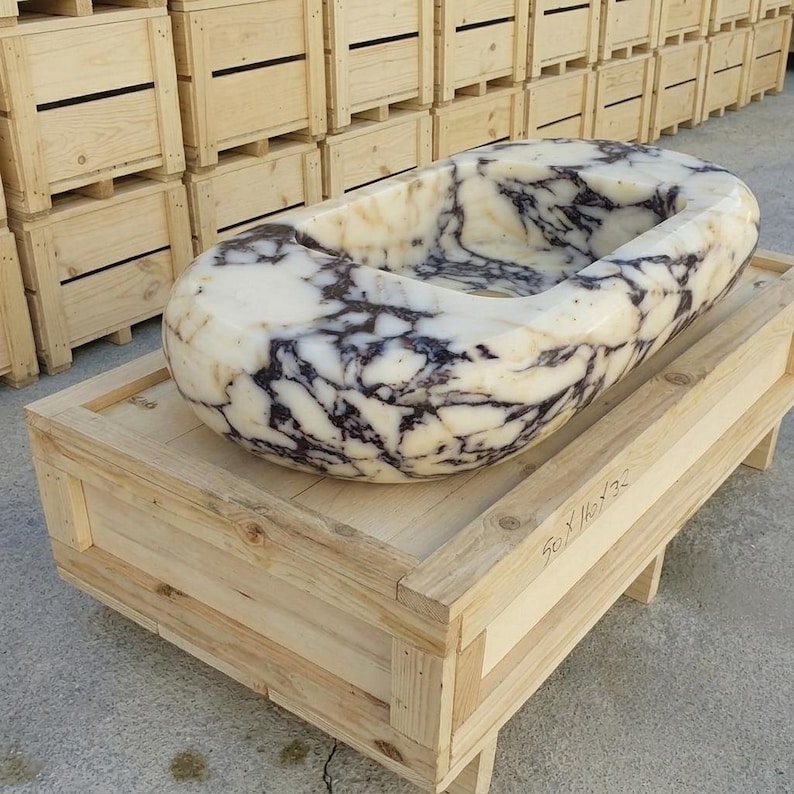 Calacatta Viola Marble wall mount sink — right side view (photo 5)