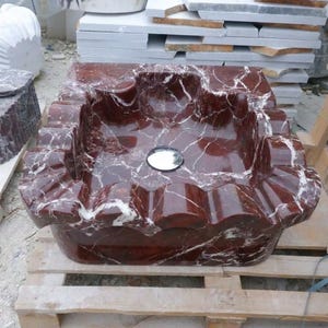 Handcarved Rosso Levanto marble floating vanity sink by Marblyart, custom made to order — photo 12 of 15