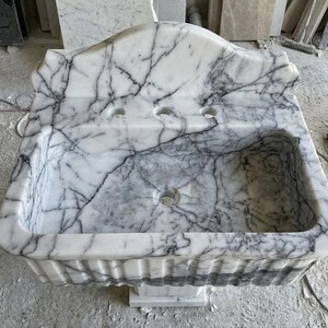 Handcarved Lilac marble fluted vessel sink by Marblyart, custom made to order — photo 7 of 11