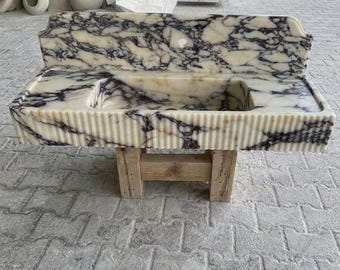 Calacatta Viola Marble Fluted Vessel Sink, Bespoke, Above Counter Bathroom Basin