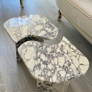 Handcarved Calacatta Viola marble coffee table by Marblyart, custom made to order — photo 12 of 15
