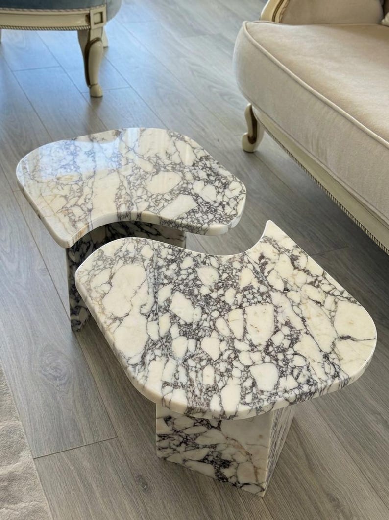 Handcarved Calacatta Viola marble coffee table by Marblyart, custom made to order — photo 12 of 15