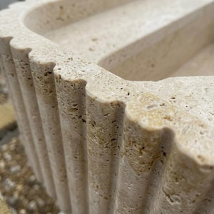 Handcarved beige travertine marble vessel sink by Marblyart, custom made to order — photo 5 of 13