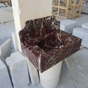 Handcarved Rosso Levanto marble wall mounted sink by Marblyart, custom made to order — photo 6 of 9