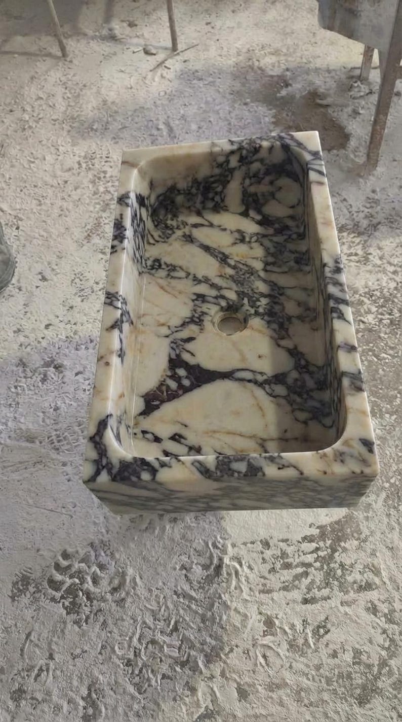 Handcarved Calacatta Viola marble vessel sink by Marblyart, custom made to order — photo 4 of 13