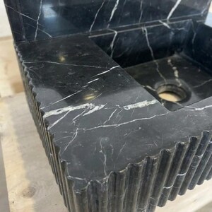 Handcarved Nero Marquina marble wall mounted sink by Marblyart, custom made to order — photo 5 of 14