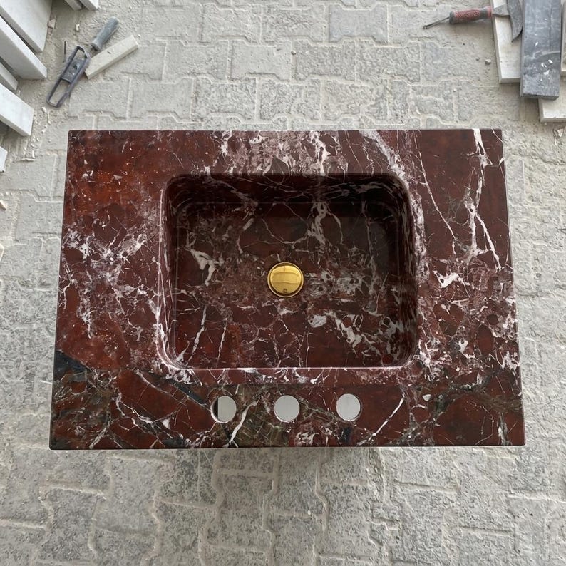 Calacatta Viola Marble wall mount sink — top-down view (photo 6)