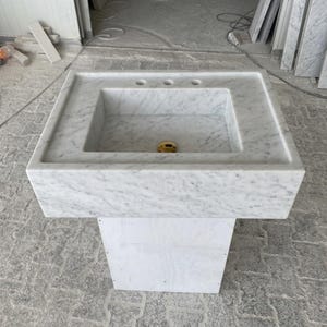 Carrara White Marble wall mount sink — front view (photo 11)