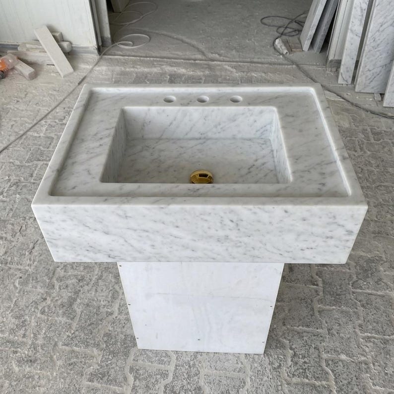 Carrara White Marble wall mount sink — front view (photo 11)