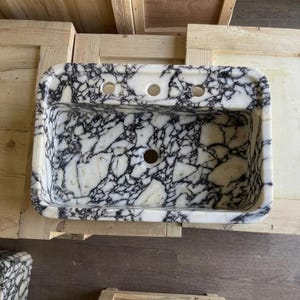 Calacatta Viola Marble square vessel sink — top-down view (photo 4)