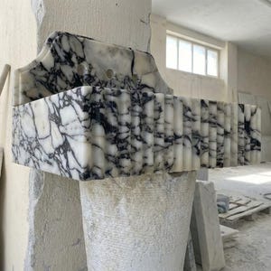 Handcarved natural marble marble floating vanity sink by Marblyart, custom made to order — photo 9 of 13