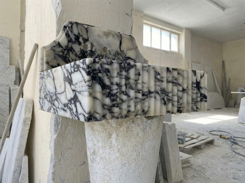 Handcarved natural marble marble floating vanity sink by Marblyart, custom made to order — photo 9 of 13
