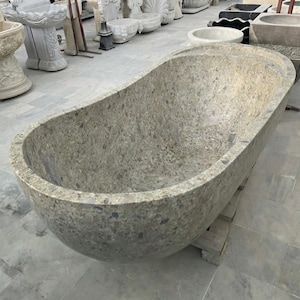 Handcarved natural marble marble freestanding bathtub by Marblyart, custom made to order — photo 11 of 15