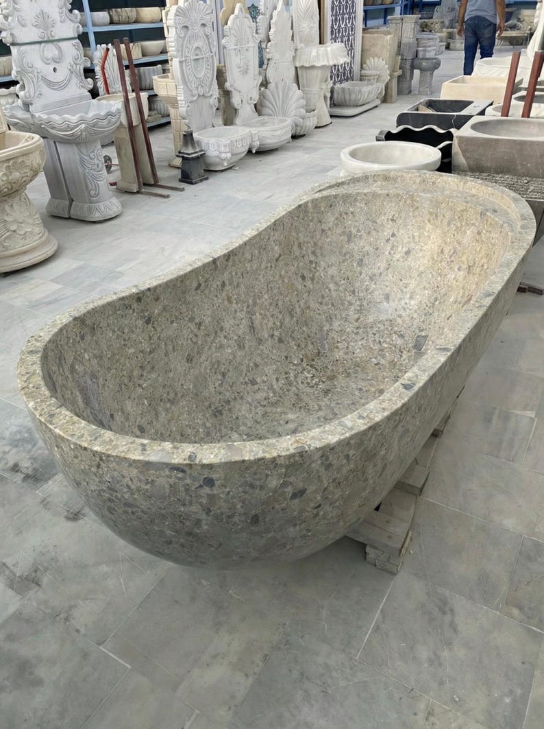 Handcarved natural marble marble freestanding bathtub by Marblyart, custom made to order — photo 11 of 15