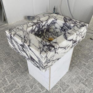 Calacatta Viola Marble wall mount sink — high-angle view (photo 13)