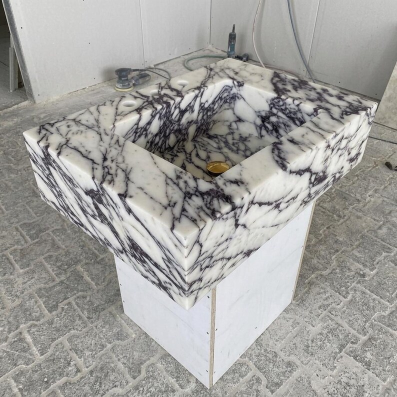 Calacatta Viola Marble wall mount sink — high-angle view (photo 13)