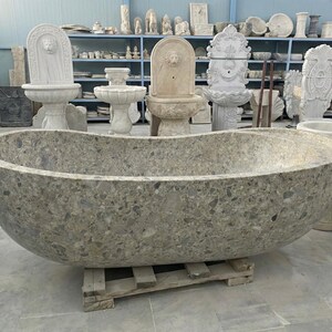 Handcarved natural marble marble freestanding bathtub by Marblyart, custom made to order — photo 7 of 15