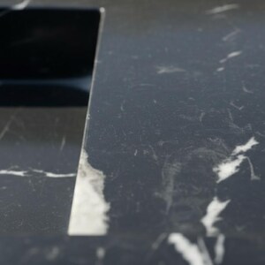 Handcarved Nero Marquina marble vessel sink by Marblyart, custom made to order — photo 4 of 12